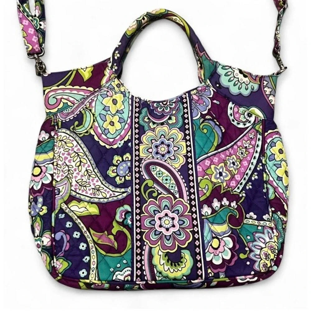 Vera Bradley Plum Crazy Tote Bag With Removable Strap‎ Crossbody